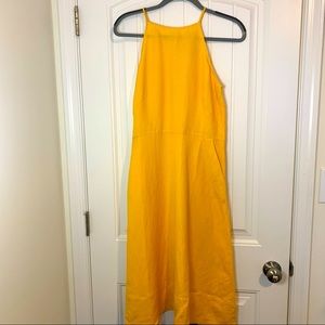 LOFT Sleeveless Tie Front Golden Yellow Linen Midi Dress